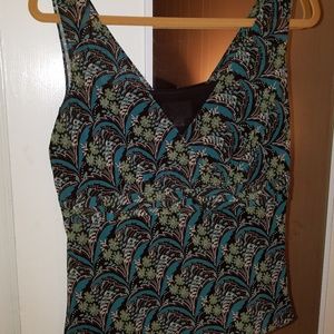 Ann Taylor loft brown turquoise leaf print blouse